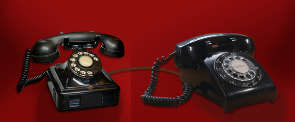 Go ahead. It's okay to be the one who calls first. Two old phones connected by wire.